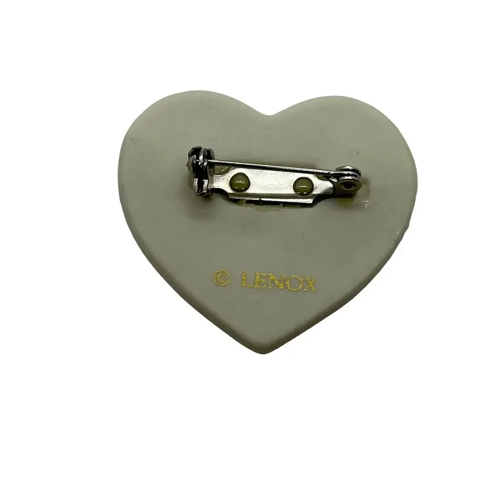 Lenox Peace Dove Porcelain Heart Cream Gold Noah's Ark Ceramic Brooch Pin Women